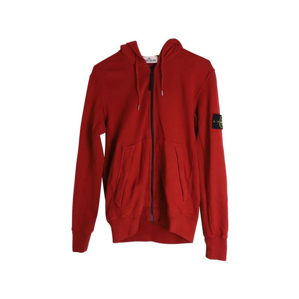 Stone Island Zipped Hoodie in Red Cotton